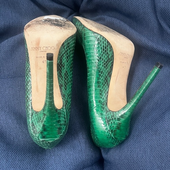 Jimmy Choo Anouk Green Snake Embossed Skin Pumps - Picture 4 of 7